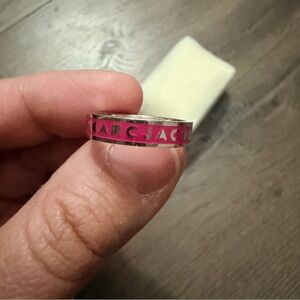 Marc Jacobs Hot Pink Logo Band Enamel Ring in Silver Tone Size 7.5